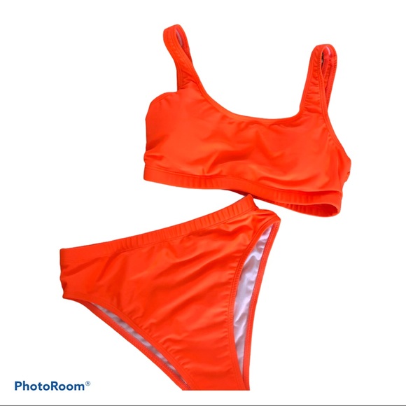Other - Orange High Waisted Square Neck Bikini Set